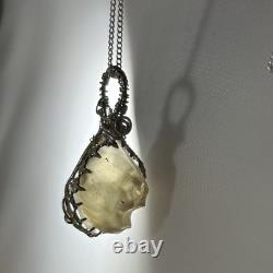 38.2 Carats Genuine Raw Libyan Desert Glass Sterling Silver Pendant