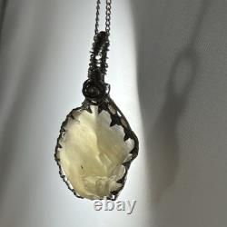 38.2 Carats Genuine Raw Libyan Desert Glass Sterling Silver Pendant