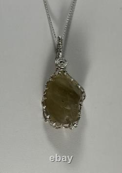 38.2 Carats Genuine Raw Libyan Desert Glass Sterling Silver Pendant