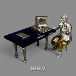 3 Vittorio Angini Murano Glass Sterling Silver Computer Table Man vntg Figurine