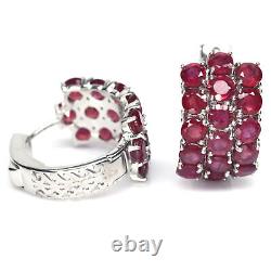 4 MM. Red Heated-Ruby Earrings 925 Sterling Silver White Gold Plated