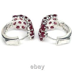 4 MM. Red Heated-Ruby Earrings 925 Sterling Silver White Gold Plated
