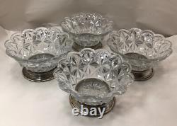 (4) Tiffin Franciscan Early Pressed Glass Sterling Silver Base Berry Bowls Mint