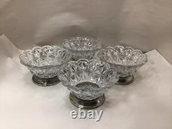 (4) Tiffin Franciscan Early Pressed Glass Sterling Silver Base Berry Bowls Mint