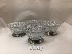 (4) Tiffin Franciscan Early Pressed Glass Sterling Silver Base Berry Bowls Mint