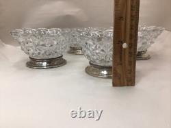 (4) Tiffin Franciscan Early Pressed Glass Sterling Silver Base Berry Bowls Mint