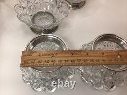(4) Tiffin Franciscan Early Pressed Glass Sterling Silver Base Berry Bowls Mint