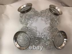 (4) Tiffin Franciscan Early Pressed Glass Sterling Silver Base Berry Bowls Mint