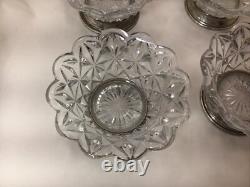 (4) Tiffin Franciscan Early Pressed Glass Sterling Silver Base Berry Bowls Mint