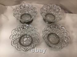 (4) Tiffin Franciscan Early Pressed Glass Sterling Silver Base Berry Bowls Mint