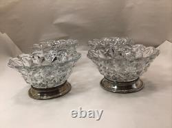 (4) Tiffin Franciscan Early Pressed Glass Sterling Silver Base Berry Bowls Mint