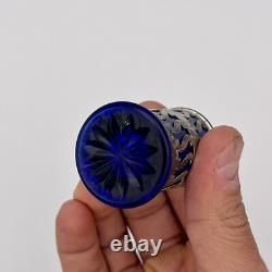 4 Vintage Sterling Silver, Cobalt Blue Glass Salt & Pepper Spice Shakers