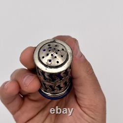 4 Vintage Sterling Silver, Cobalt Blue Glass Salt & Pepper Spice Shakers