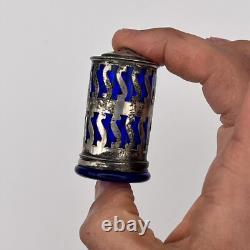 4 Vintage Sterling Silver, Cobalt Blue Glass Salt & Pepper Spice Shakers