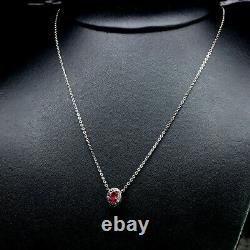 4 X 6 mm. RED RUBY & SIMULATED CZ NECKLACE 19 925 STERLING SILVER
