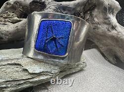 56.9 Gram Sterling Silver Cuff With Dichroic Glass 6.5