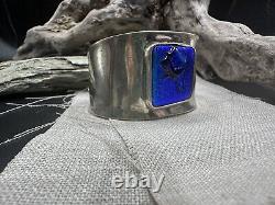 56.9 Gram Sterling Silver Cuff With Dichroic Glass 6.5