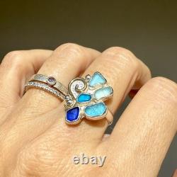 5 Blue Genuine Caribbean Sea Glass Sterling Silver Ring Size 8
