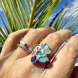 5 Blue Genuine Caribbean Sea Glass Sterling Silver Ring Size 8