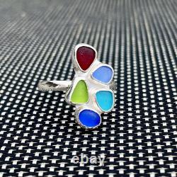5 Genuine Caribbean Sea Glass Sterling Silver Ring Size 9