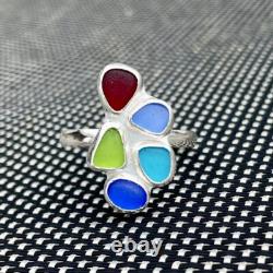 5 Genuine Caribbean Sea Glass Sterling Silver Ring Size 9