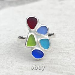 5 Genuine Caribbean Sea Glass Sterling Silver Ring Size 9
