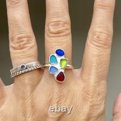 5 Genuine Caribbean Sea Glass Sterling Silver Ring Size 9