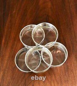 (5) Tiffany Sterling Silver & Cut Glass Coasters No Monogram