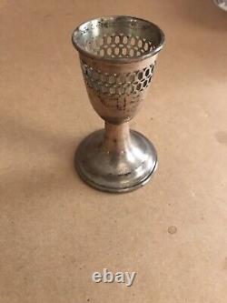 5 Vintage Antique Toasting Etched Glass With Sterling Silver Base