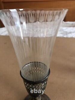 5 Vintage Antique Toasting Etched Glass With Sterling Silver Base