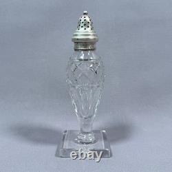 6.5 Antique English Sterling Silver Lid & Cut Glass Footed Sugar Shaker