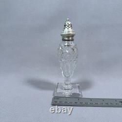 6.5 Antique English Sterling Silver Lid & Cut Glass Footed Sugar Shaker
