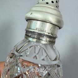 6.5 Antique English Sterling Silver Lid & Cut Glass Footed Sugar Shaker