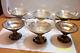 6 Antique Sherbet Dish Floral Etched Glass Screw On Sterling Silver Base