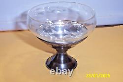 6 Antique Sherbet Dish Floral Etched Glass Screw on Sterling Silver Base