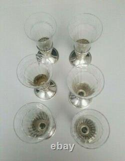 6 Sterling Silver Parfait Glasses w Etched Inserts Webster Vintage