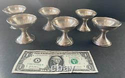 6 Sterling Silver Sherbet Dessert Dishes Blown Glass Inserts Signed Vtg Antique