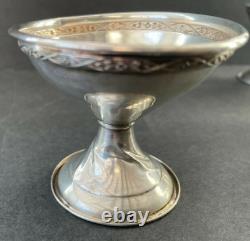 6 Sterling Silver Sherbet Dessert Dishes Blown Glass Inserts Signed Vtg Antique