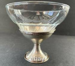 6 Sterling Silver Sherbet Dessert Dishes Blown Glass Inserts Signed Vtg Antique