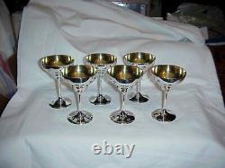 6 Sterling Silver Wine Glasses Stems Gold Vermeil Inside