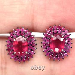 6 X 7 mm. Red Heated-Ruby & Pink Sapphire Earrings 925 Sterling Silver