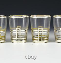 6pc American Sterling Silver Overlay on Glass Shot Glasses, c1930 Lined Design