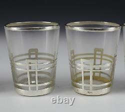6pc American Sterling Silver Overlay on Glass Shot Glasses, c1930 Lined Design
