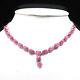 7 X 9 Mm. Oval Cabochon Pink Heated Ruby & Cubic Zirconia Necklace 925 Silver