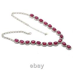 7 X 9 MM. Oval Cabochon Pink Heated Ruby & Cubic Zirconia Necklace 925 Silver