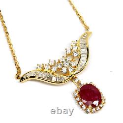 7 X 9 MM. Oval Red Heated Ruby & Simulated Cz Necklace 19 925 Sterling Silver