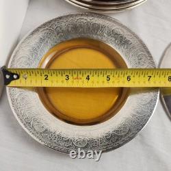 8 Antique Art Deco Depasse Pearsall Sterling Silver Overlay Amber Glass Plates