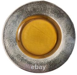 8 Antique Art Deco Depasse Pearsall Sterling Silver Overlay Amber Glass Plates