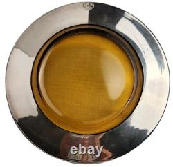 8 Antique Art Deco Depasse Pearsall Sterling Silver Overlay Amber Glass Plates