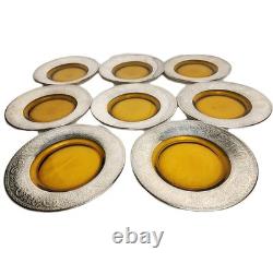 8 Antique Art Deco Depasse Pearsall Sterling Silver Overlay Amber Glass Plates